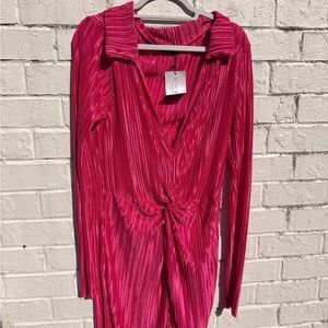 ASOS Pink Long Sleeve Pleated Dress